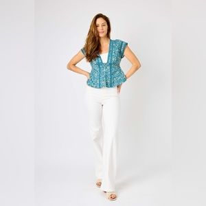 Judy Blue HIGH WAIST BRAIDED WAISTBAND DETAIL WIDE LEG White denim $64